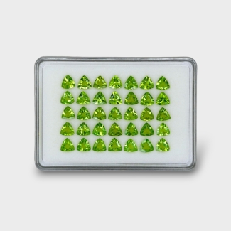 35.45 Cts. Peridot 7mm Faceted Trillion Shape AA+ Grade Gemstones Parcel - Total 35 Pc.
