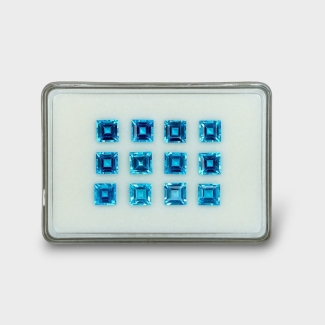 39.21 Cts. Swiss Blue Topaz 8mm Step Cut Square Shape AAA Grade Gemstones Parcel - Total 12 Pc.