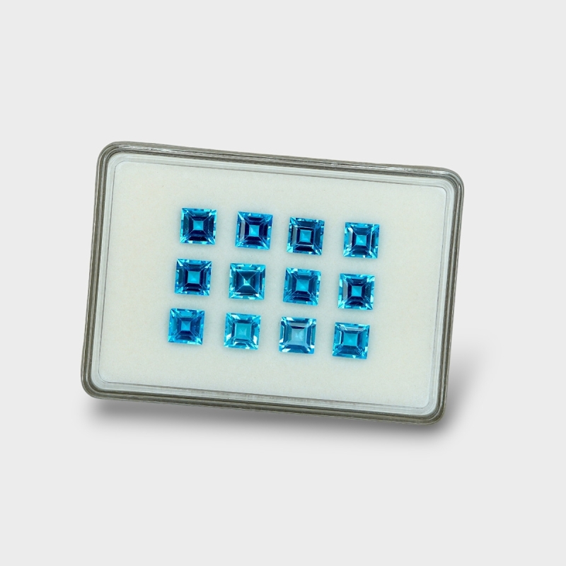 Swiss Blue Topaz 8mm Step Cut Square AAA Gemstones Parcel - 180080