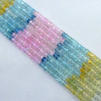Multi Aquamarine Faceted Rondelle Shape Gemstone Beads Strand - 3-3.5mm - 13 Inch