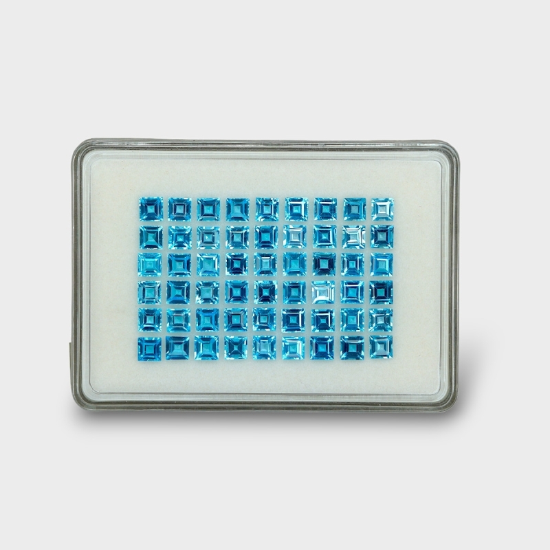 44.84 Cts. Swiss Blue Topaz 5mm Step Cut Square Shape AAA Grade Gemstones Parcel - Total 54 Pc.