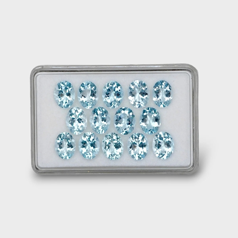 22.08 Cts. Aquamarine 9x7mm Faceted Oval Shape AA Grade Gemstones Parcel - Total 14 Pc.