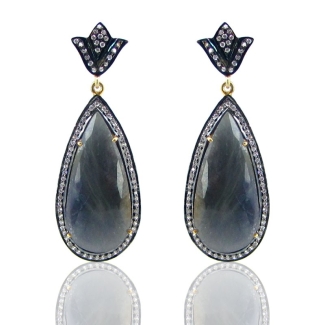 Sapphire and Diamond White CZ 925 Sterling Silver Earrings