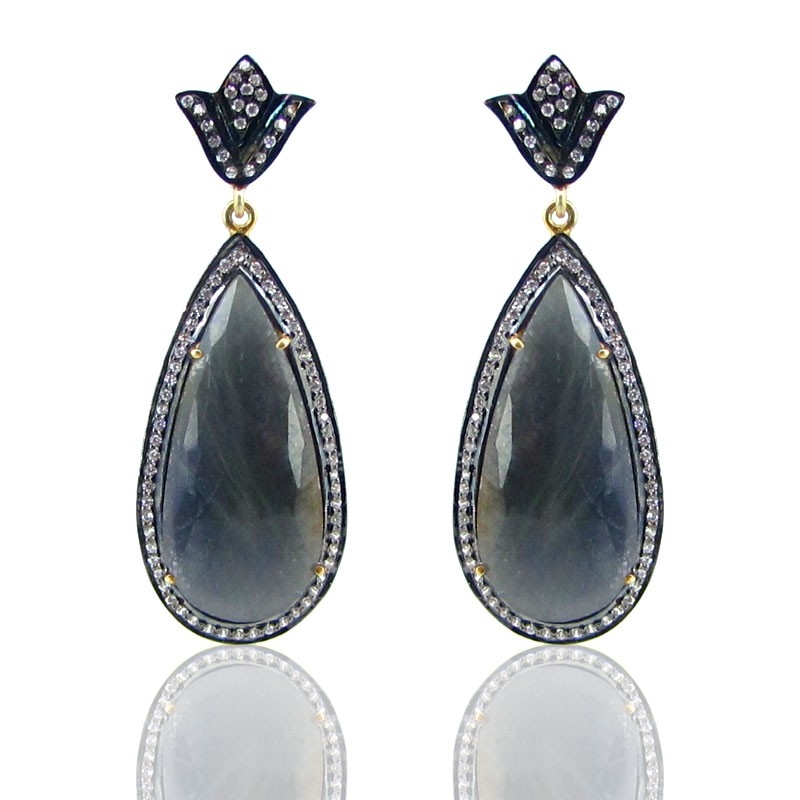 Sapphire and Diamond White CZ 925 Sterling Silver Earrings