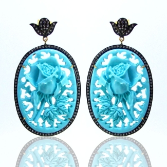 Turquoise and Diamond White CZ 925 Silver Earrings