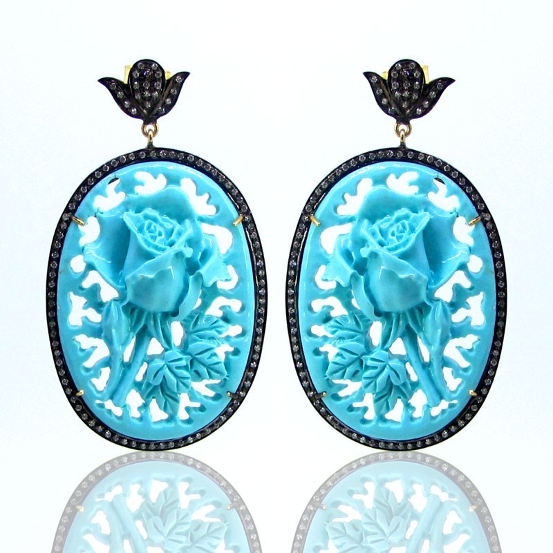 Turquoise and Diamond White CZ 925 Silver Earrings