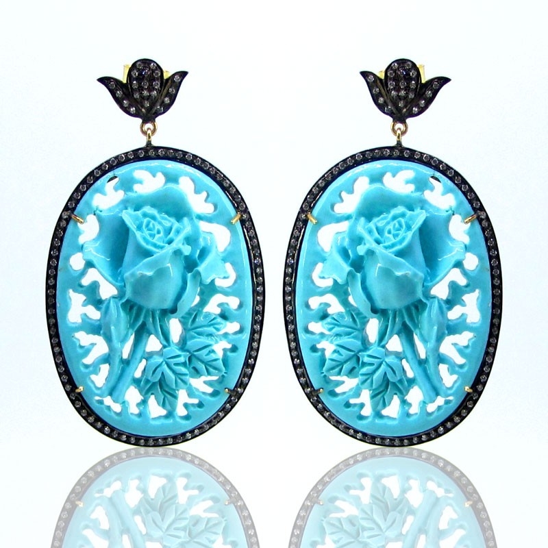 Turquoise and Diamond White CZ 925 Silver Earrings