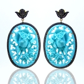 Turquoise and Diamond White CZ 925 Silver Earrings