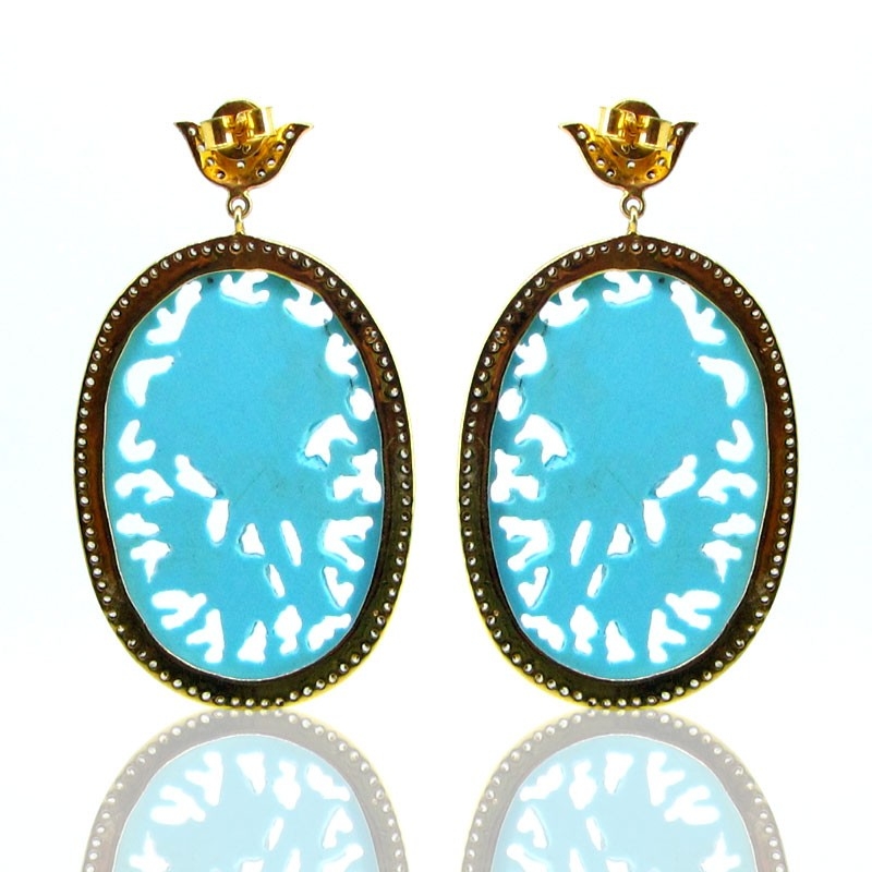 Turquoise and Diamond White CZ 925 Silver Earrings