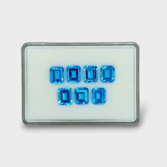 49.74 Cts. Swiss Blue Topaz 12x10mm Step Cut Octagon Shape AAA Grade Gemstones Parcel - Total 7 Pc.