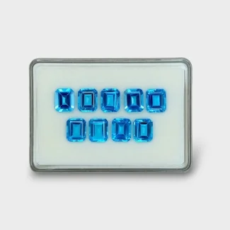 63.02 Cts. Swiss Blue Topaz 12x10mm Step Cut Octagon Shape AAA Grade Gemstones Parcel - Total 9 Pc.