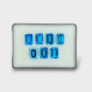 65.95 Cts. Swiss Blue Topaz 14x10mm Step Cut Baguette Shape AAA Grade Gemstones Parcel - Total 7 Pc.