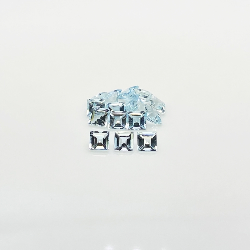 5.3 Cts. Aquamarine 4mm Step Cut Square Shape A+ Grade Gemstones Parcel - Total 17 Pcs.