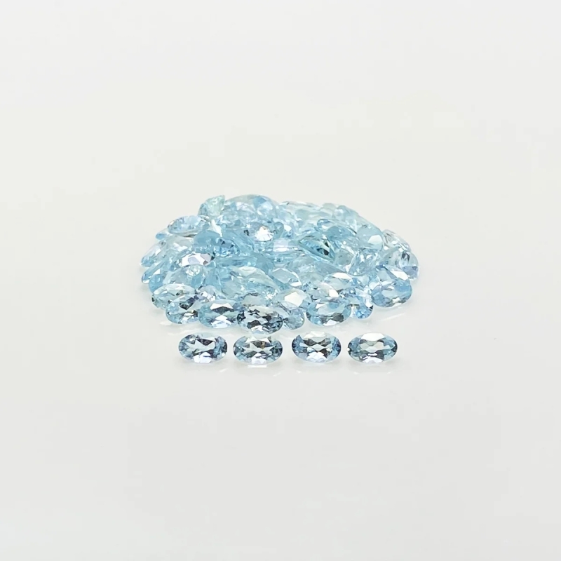 15.6 Cts. Aquamarine 5x3mm Faceted Oval Shape A+ Grade Gemstones Parcel - Total 78 Pcs.