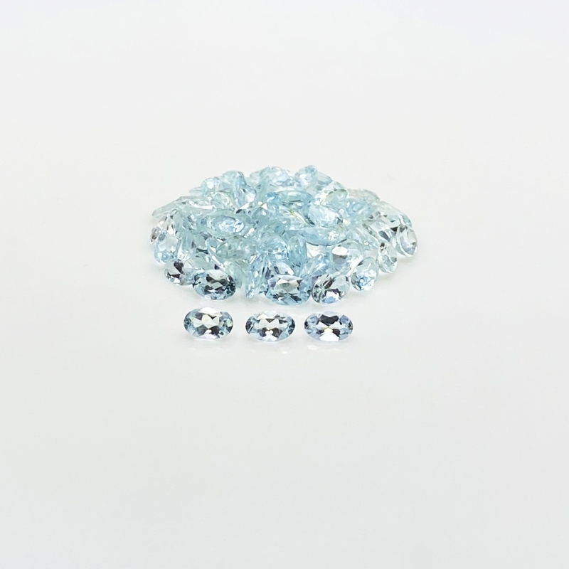 16.2 Cts. Aquamarine 5x3mm Faceted Oval Shape A+ Grade Gemstones Parcel - Total 79 Pcs.