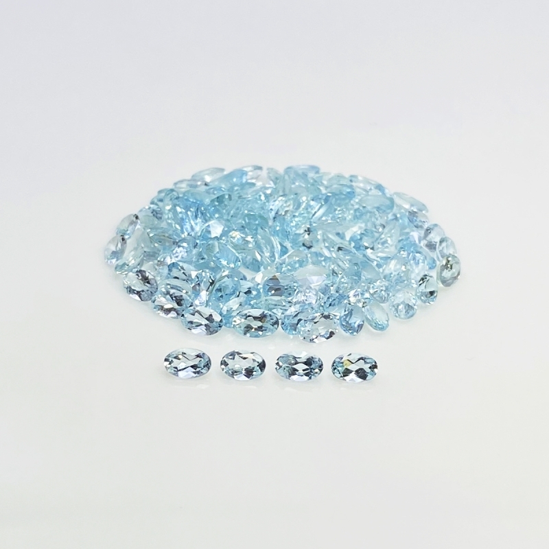 25 Cts. Aquamarine 5x3mm Faceted Oval Shape A+ Grade Gemstones Parcel - Total 163 Pcs.
