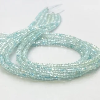 Aquamarine 3-3.5mm Faceted Rondelle Shape AA Grade Gemstone Beads Strand - Total 1 Strand of 13 Inch.