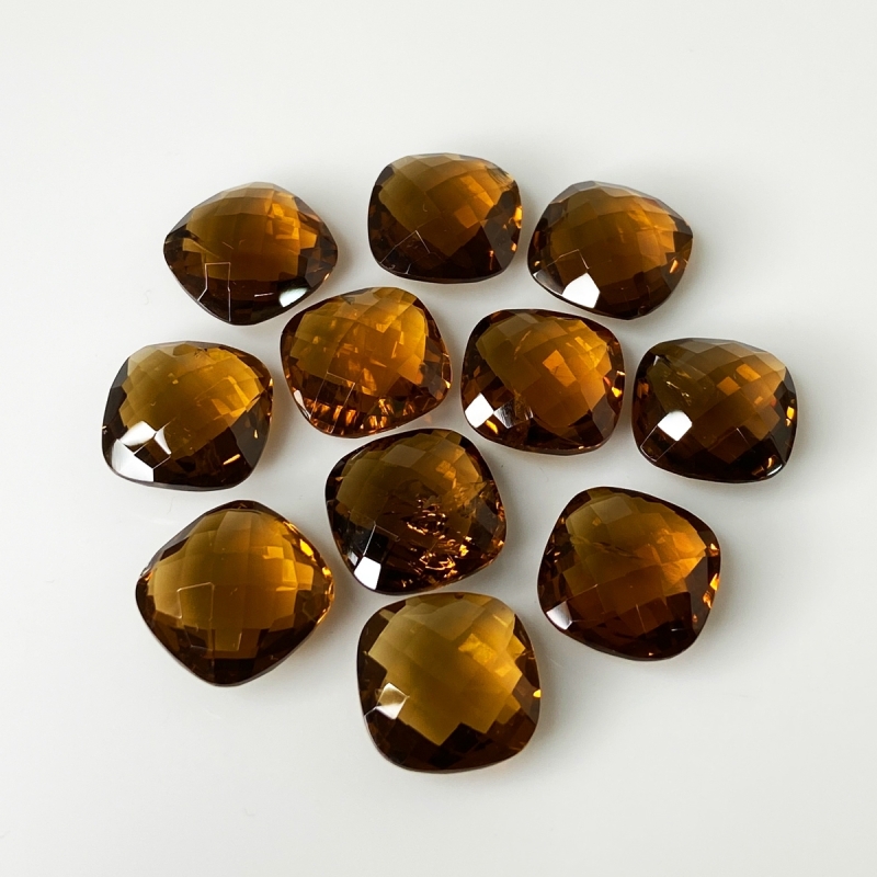 97.4 Cts. Whisky Quartz 14mm Checkerboard Square Cushion  Shape AAA Grade Loose Gemstone Beads Lot - Total 11 Pcs.