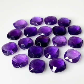 105.1 Cts. African Amethyst 12mm Checkerboard Square Cushion  Shape A Grade Loose Gemstone Beads Lot - Total 20 Pcs.