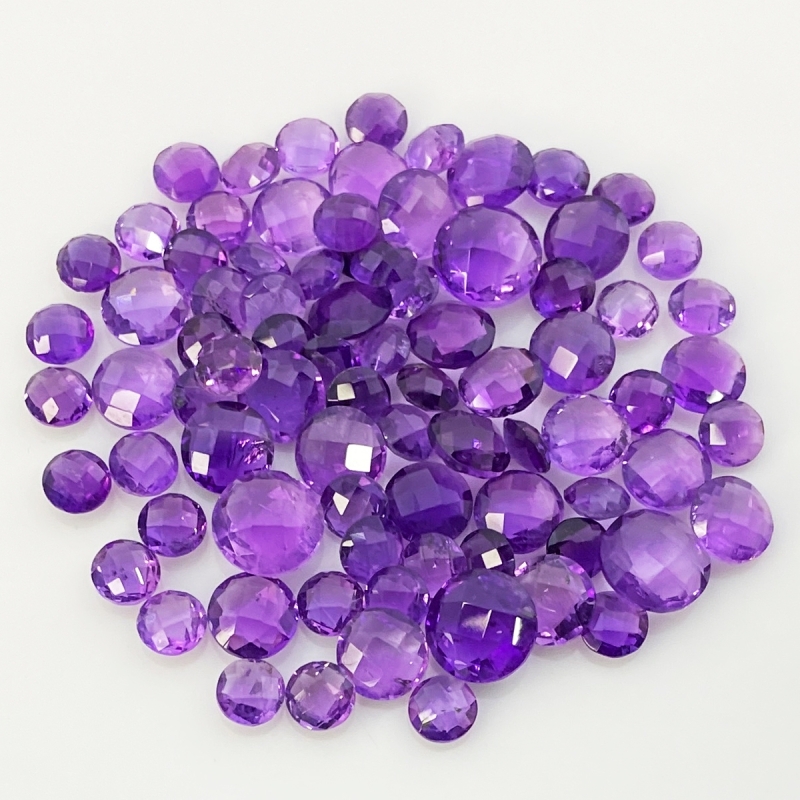 African Amethyst 6-10mm Checkerboard Round AA Loose Gemstone Beads Lot - 180319
