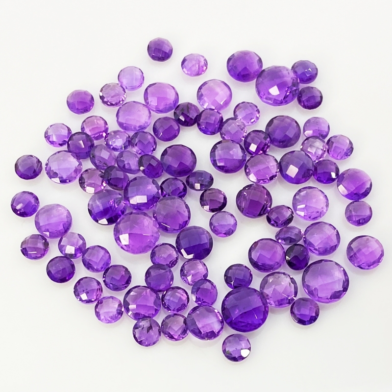 African Amethyst 6-10mm Checkerboard Round AA Loose Gemstone Beads Lot - 180319