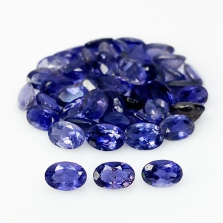 21.13 Cts. Iolite 6x4mm Faceted Oval Shape AA Grade Gemstones Parcel - Total 51 Pc.