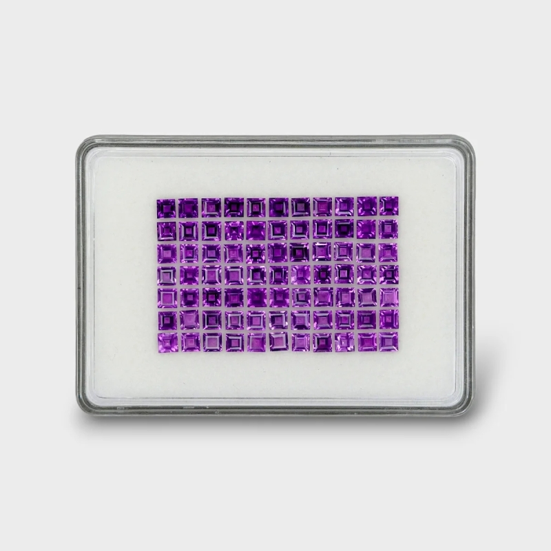 25.59 Cts. African Amethyst 4mm Step Cut Square Shape AAA Grade Gemstones Parcel - Total 77 Pc.