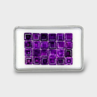 25.55 Cts. African Amethyst 6mm Step Cut Square Shape AA+ Grade Gemstones Parcel - Total 24 Pc.