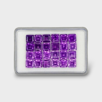 24.88 Cts. African Amethyst 6mm Step Cut Square Shape AA+ Grade Gemstones Parcel - Total 24 Pc.