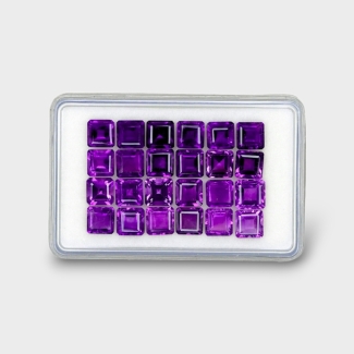 25.27 Cts. African Amethyst 6mm Step Cut Square Shape AA+ Grade Gemstones Parcel - Total 24 Pc.