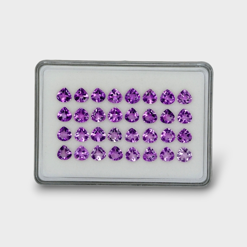 29.2 Cts. Brazilian Amethyst 7mm Faceted Heart Shape AAA Grade Gemstones Parcel - Total 32 Pc.
