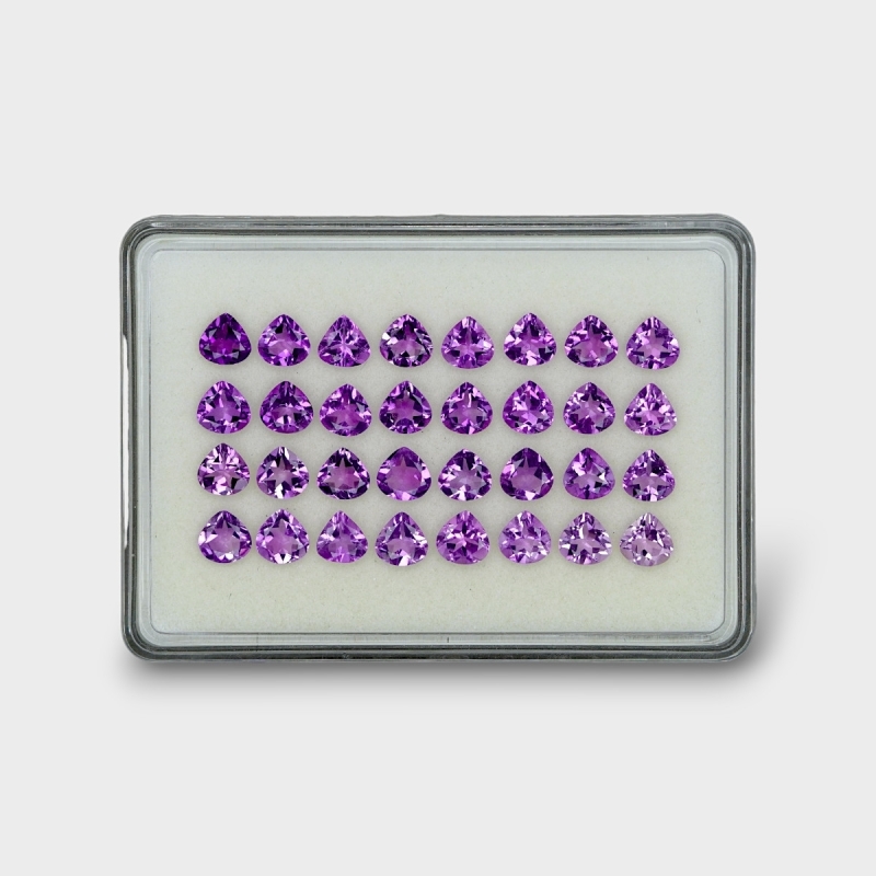 30.15 Cts. Brazilian Amethyst 7mm Faceted Heart Shape AAA Grade Gemstones Parcel - Total 32 Pc.