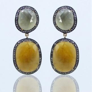 Multi Sapphire and Diamond White CZ 925 Sterling Silver Earrings