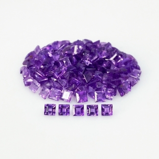 27.1 Cts. African Amethyst 3mm Step Cut Square Shape AA+ Grade Gemstones Parcel - Total 177 Pc.