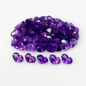 30.55 Cts. African Amethyst 6x4mm Faceted Heart Shape AA Grade Gemstones Parcel - Total 80 Pc.