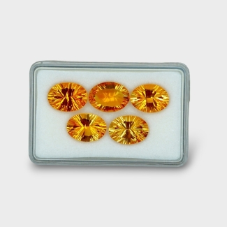 26.44 Cts. Citrine 14x10mm Concave Cut Oval Shape AAA Grade Gemstones Parcel - Total 5 Pc.