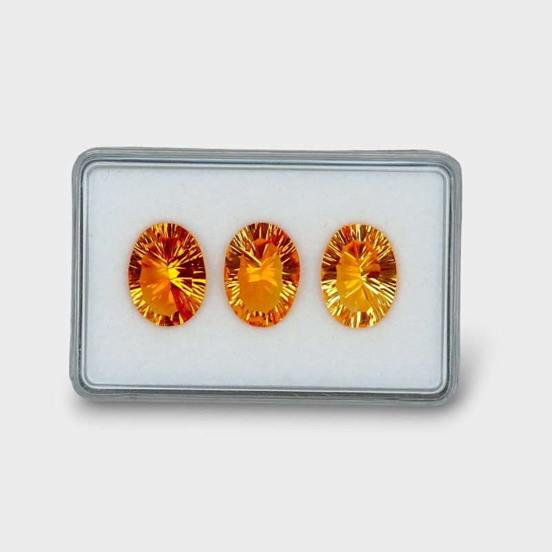 18.08 Cts. Citrine 15x11mm Concave Cut Oval Shape AAA Grade Gemstones Parcel - Total 3 Pc.