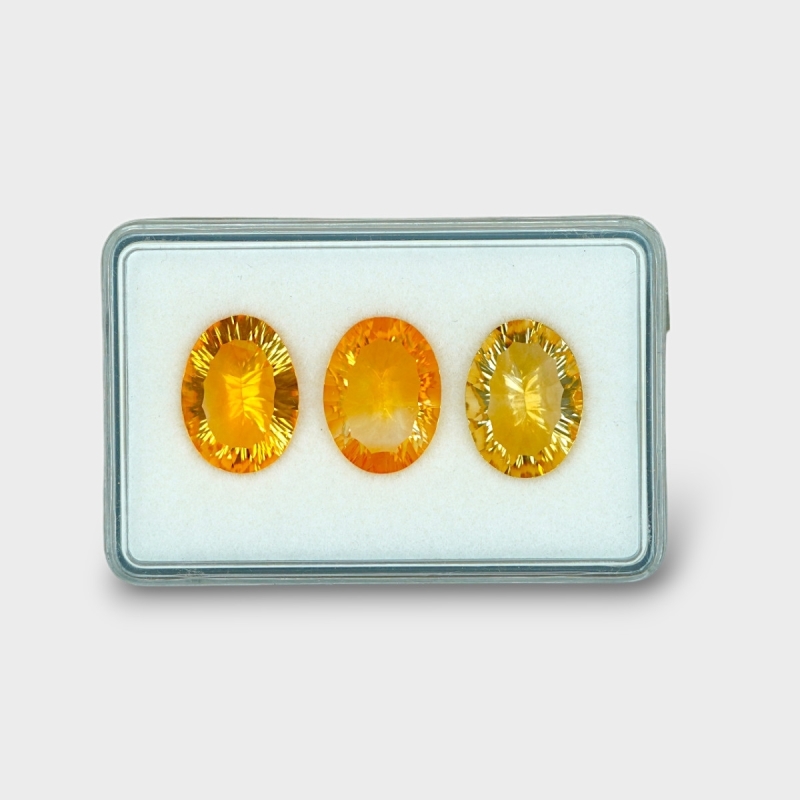 19.25 Cts. Citrine 16x12mm Concave Cut Oval Shape AAA Grade Gemstones Parcel - Total 3 Pc.