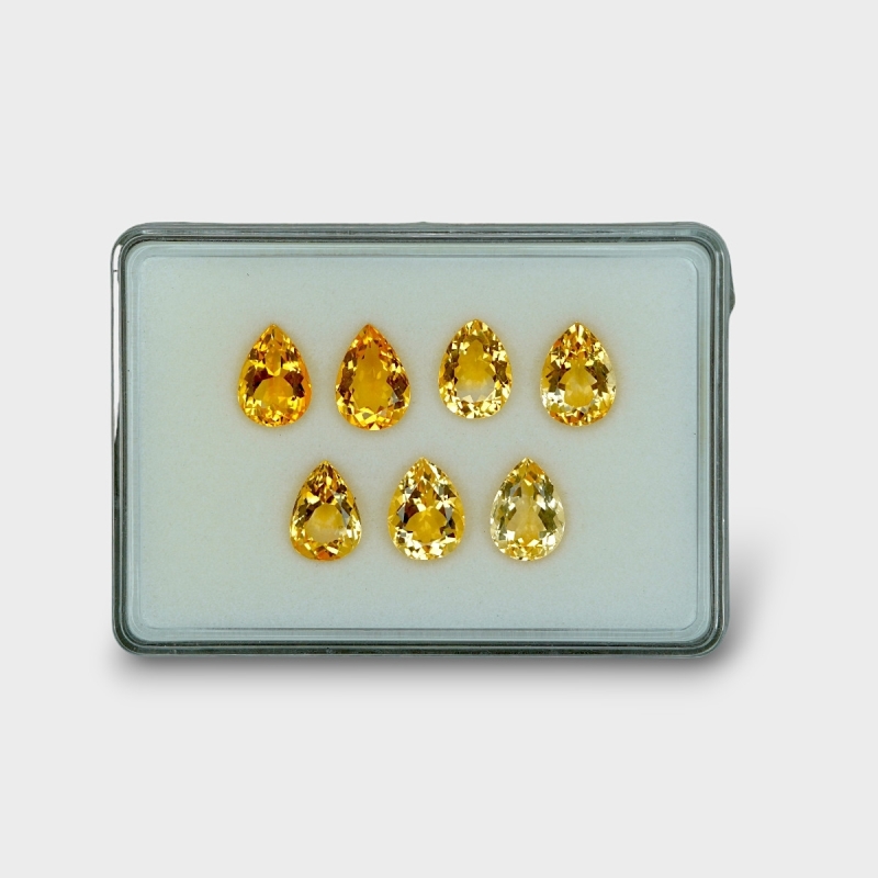 39.09 Cts. Citrine 14x10mm Faceted Pear Shape AA+ Grade Gemstones Parcel - Total 7 Pc.