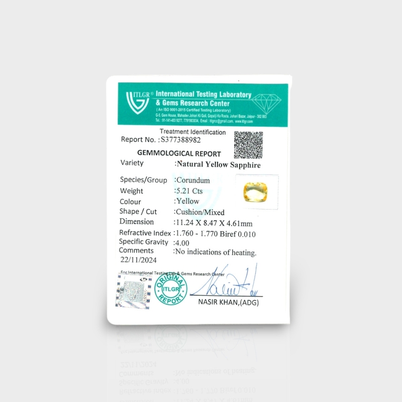 Yellow Sapphire 11.20X8.42X4.60mm Faceted Cushion AA Loose Gemstone - 181771