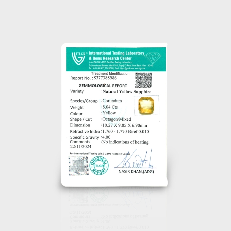 Yellow Sapphire 10.24X9.80X6.80mm Step Cut Octagon AA Loose Gemstone - 181770