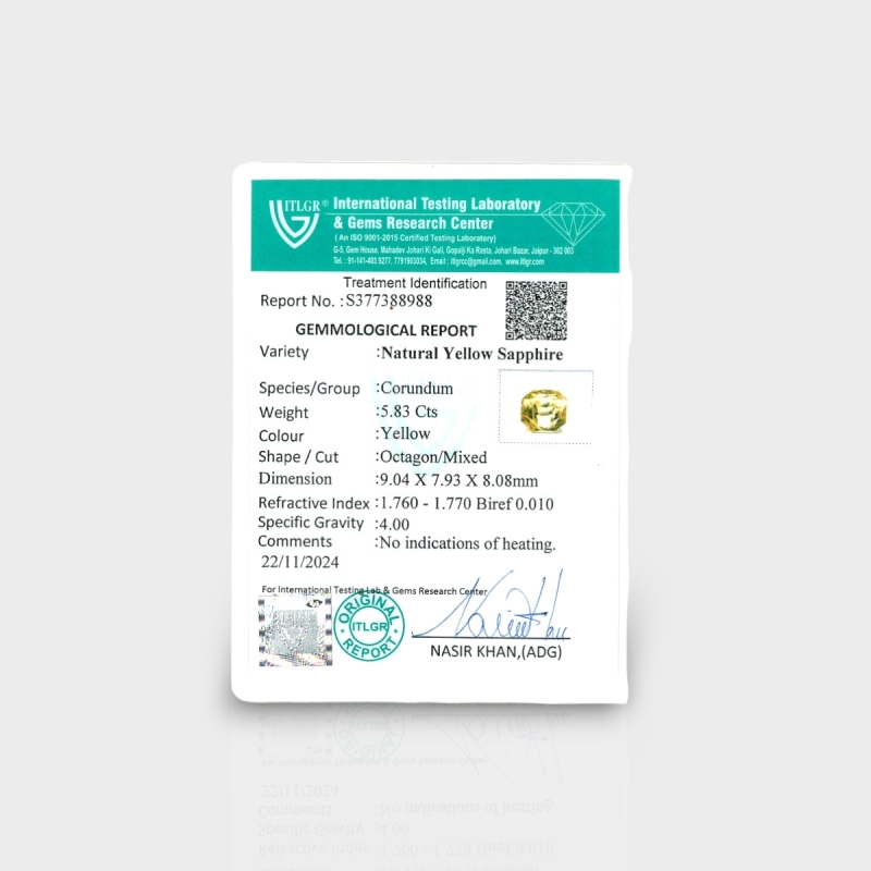 Yellow Sapphire 9X7.90X8.10mm Step Cut Octagon AA Loose Gemstone - 181846