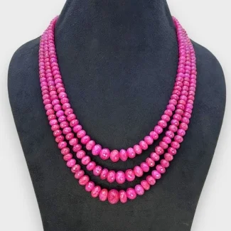 Ruby 5-11mm Faceted Rondelle Shape A+ Grade Beads Necklace - Total 3 Strands of 5-11 Inch.