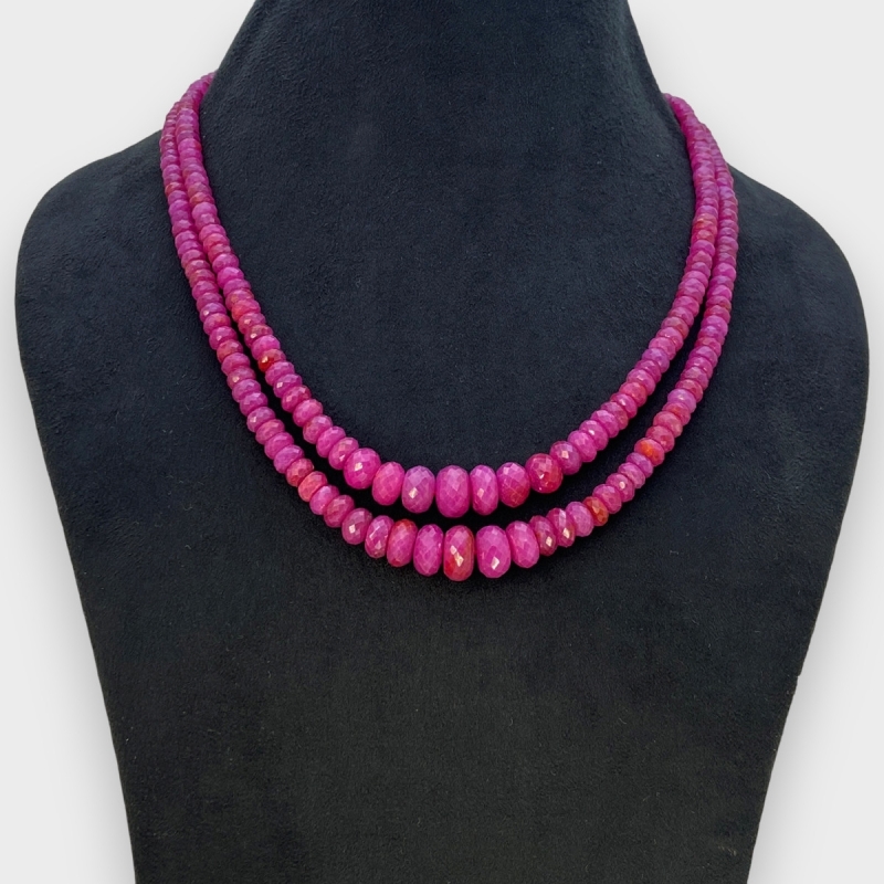 Ruby 5-11mm Faceted Rondelle Shape A+ Grade Beads Necklace - Total 2 Strands of 14-15 Inch.