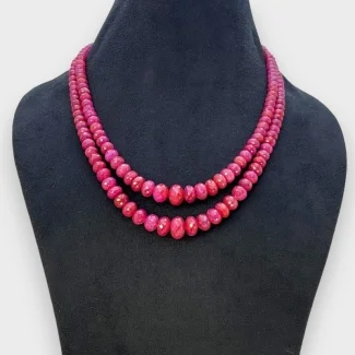 Ruby 4.5-12mm Faceted Rondelle Shape A+ Grade Beads Necklace - Total 2 Strands of 13-15 Inch.