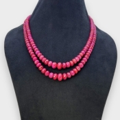 Ruby 4.5-12mm Faceted Rondelle Shape A+ Grade Beads Necklace - Total 2 Strands of 13-15 Inch.
