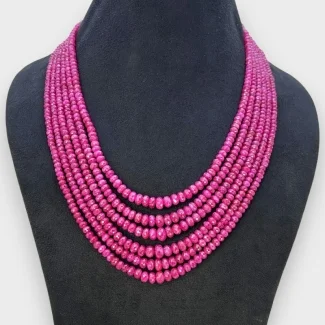 Ruby 4-8mm Faceted Rondelle Shape AA Grade Beads Necklace - Total 6 Strands of 16-20 Inch.