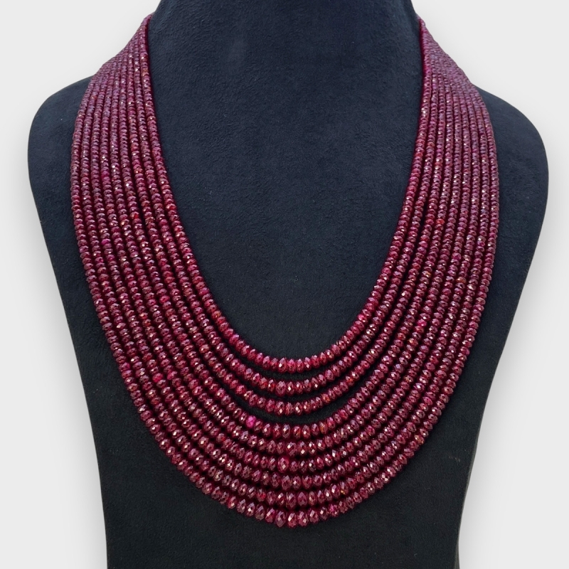 Ruby 3.5-6.5mm Faceted Rondelle Shape AA+ Grade Beads Necklace - Total 9 Strands of 18-23 Inch.