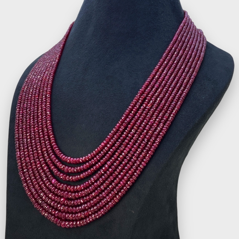 Ruby 3.5-6.5mm Faceted Rondelle AA+ Beads Necklace - 181797