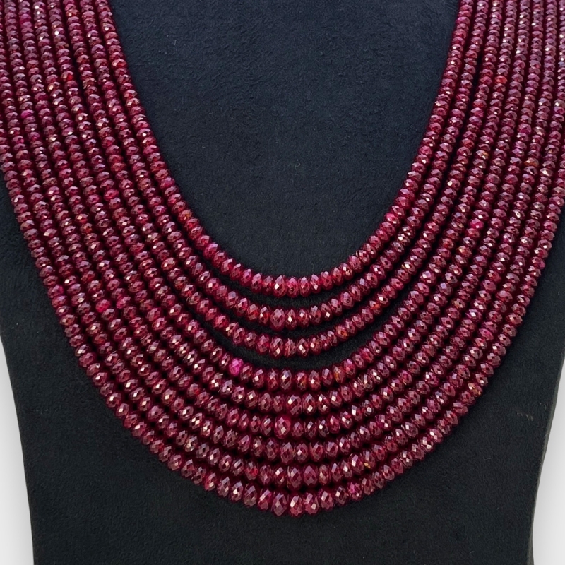 Ruby 3.5-6.5mm Faceted Rondelle AA+ Beads Necklace - 181797